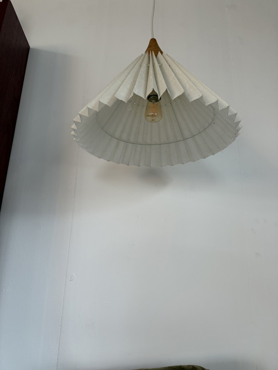 Image 1 of Vintage wood & pleated pendant lamp '60