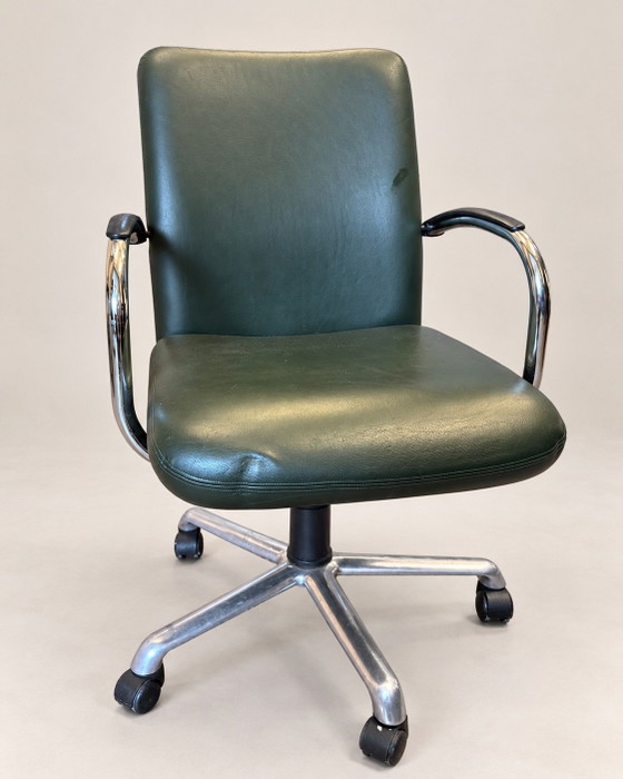 Lot de 3 Chaises de bureau Drisag, vert foncé, design belge vintage, Plastique, Aluminium, Noir (photo 5 sur 6)