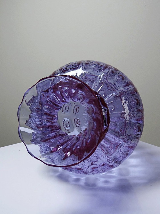 Image 1 of Empoli vase in Alexandrite glass, ranging from blue to pink, large textured model from the 1960s
