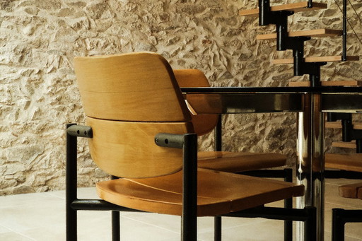 Roche Bobois (attrib.) - Table de salle à manger ronde en verre fumé et acier chromé - v. 1975 - France/Italie