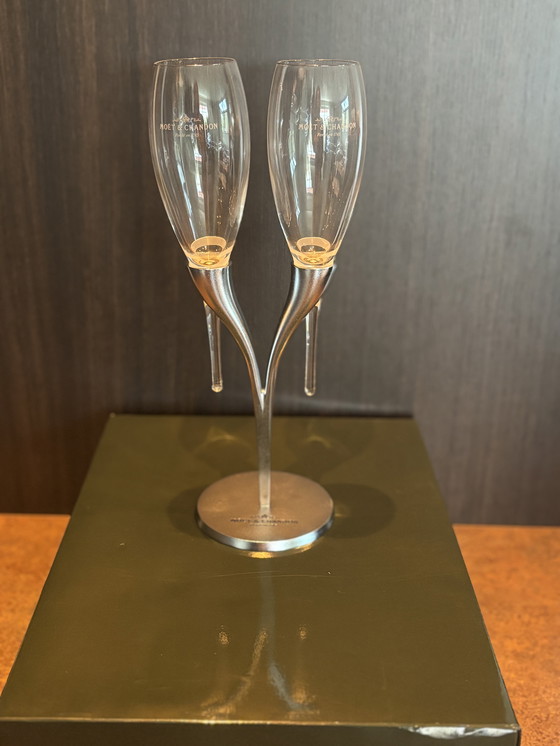 Image 1 of Moët & Chandon gift box and Philippe Di Meo design holder with Moët & Chandon glasses.