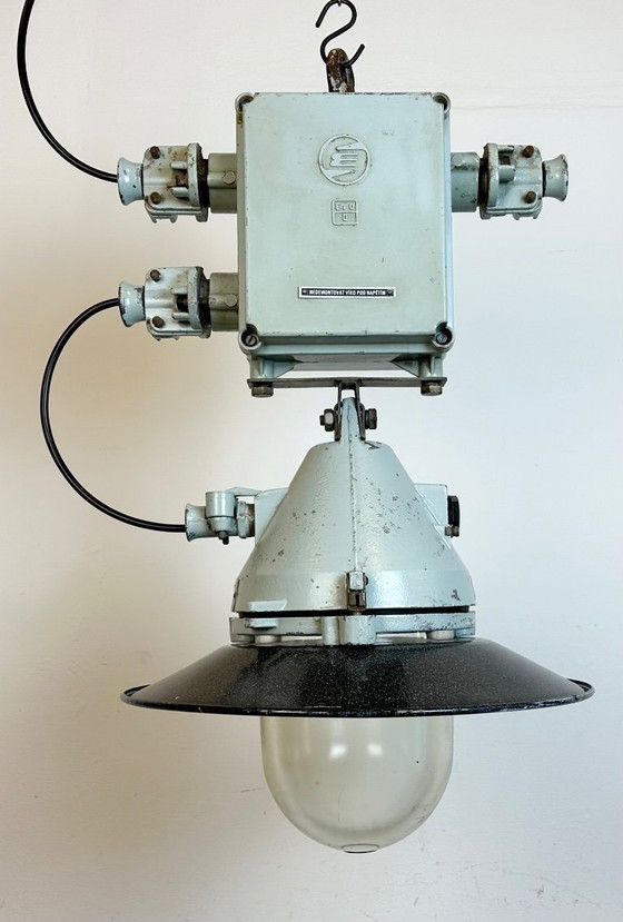 Image 1 of Grey Cast Aluminium Explosion Proof Lamp with Enameled Shade, 1970s
