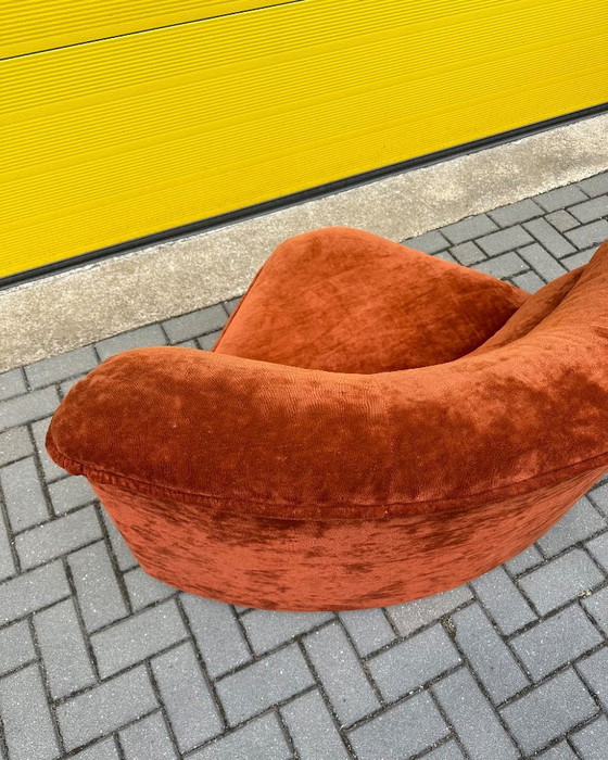 Fauteuil d'angle vintage en velours rouge-brun, Années 70 (photo 16 sur 20)