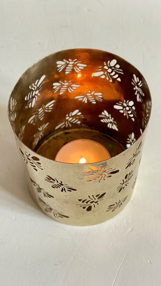 Image 1 of Messing bijen kaarsenhouder