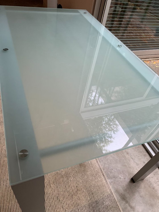 Image 1 of Aluminum table with glass top