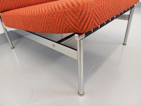 Image 1 of Fauteuil chauffeuse moderniste vintage en tissu et métal chromé des années 60 70