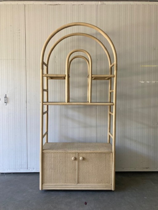 Grand meuble vintage en bambou et rotin, années 1980