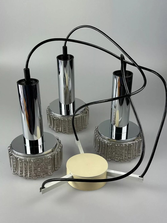 Image 1 of Lampada a cascata a 3 fiamme anni '60-'70 di Staff Leuchten Germania in vetro cromato