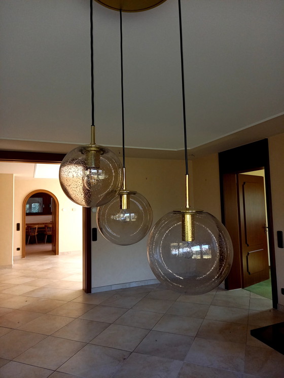 Image 1 of Ceiling lamp cascade lamp Limburg 3 globes bubble glass 70s aeb
