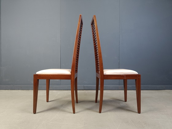 Image 1 of Ensemble de 8 chaises de salle à manger italiennes à haut dossier, années 1980