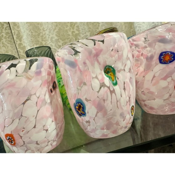 Image 1 of Juego de 6 copas de Murano modernas y contemporáneas con lunares rosas y murrine