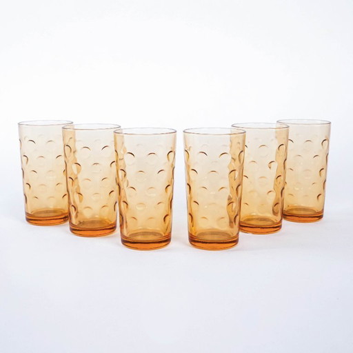 Juego de vasos de color ámbar, diseño italiano, años 70, fabricados en Italia.