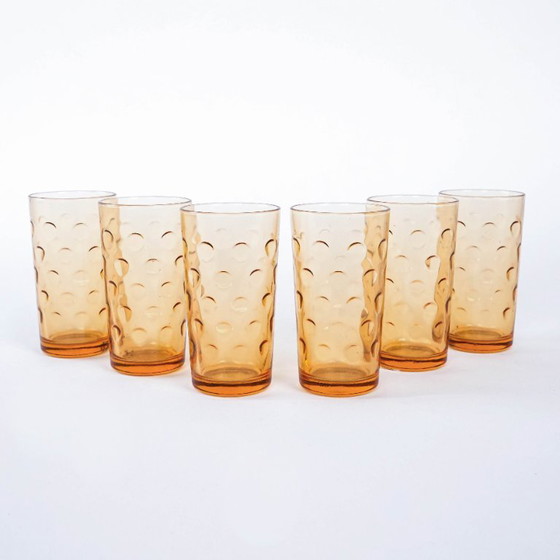 Image 1 of Set amberkleurige glazen, Italiaans design, jaren 70, vervaardigd in Italië.