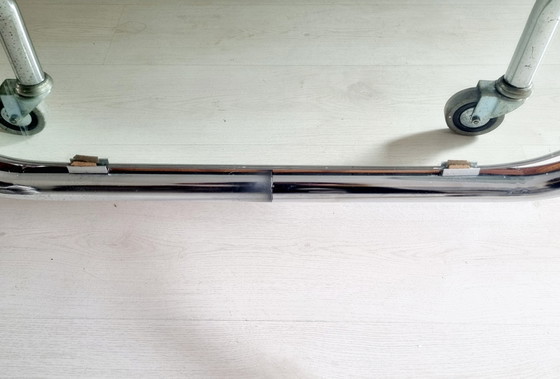 Image 1 of Rare Chrome Tubular Mirror On Wheels
