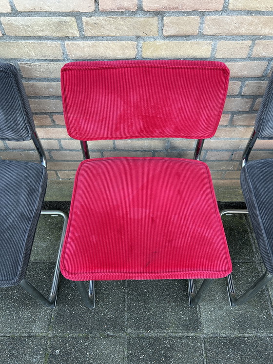 Image 1 of 4 Ribbed Fabric Chairs with Chrome Tubular Frame