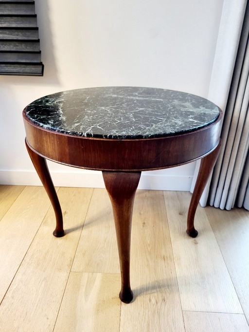 Antique French side table or coffee table, marble top and wooden base