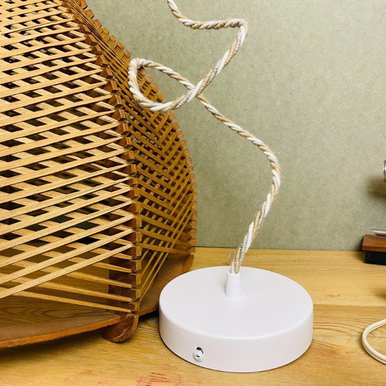 Image 1 of Large rustic style Portuguese wood and rattan hanging lamp, 1960s