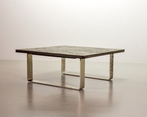 Mid-Century Ardesia Collection Brutalist Square Slate Stone Coffee Table in Pia Manu Style. Belgium, 1960s.