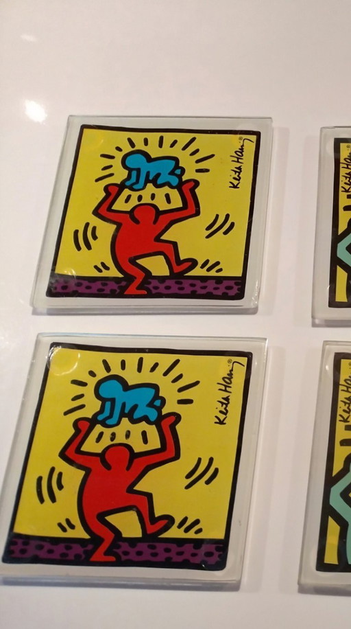 Set of 6 glass Keith Haring coasters (10 x 10 cm)