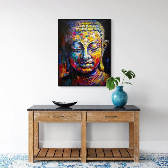 Image 1 of Unique hand-painted Buddha painting “Eternal Calm” – Seksak Jaichumchen – 80×100 cm