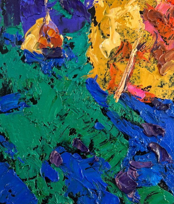 Image 1 of Original Oil Painting Summer Nature Landscape Evening shadows on the path