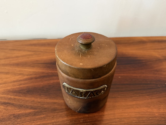 Image 1 of Ceramic tobacco jar with leather upholstery – circa 1940s–1950s