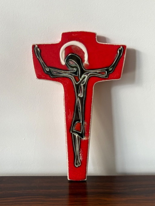 Ceramic Christ cross/crucifix from the 1970s, Bree Belgium