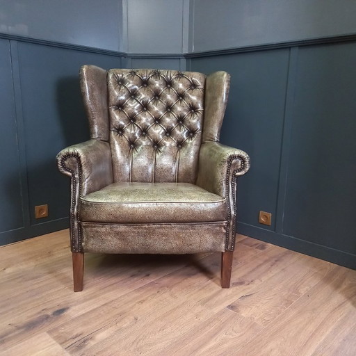 Fauteuil Chesterfield à oreilles vintage | Env. 1985-1990