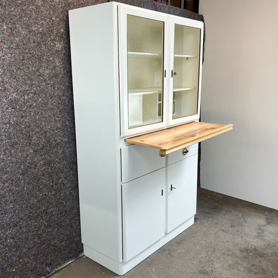 Image 1 of Kitchen cupboard with pull-out and bread compartment, solid wood, 1950s