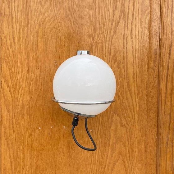 Image 1 of Targeti opaline glass globe and chrome metal wall light