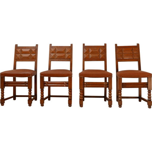 Set of 4 vintage Deco Dining Chairs Charles Dudouyt, French 1940s