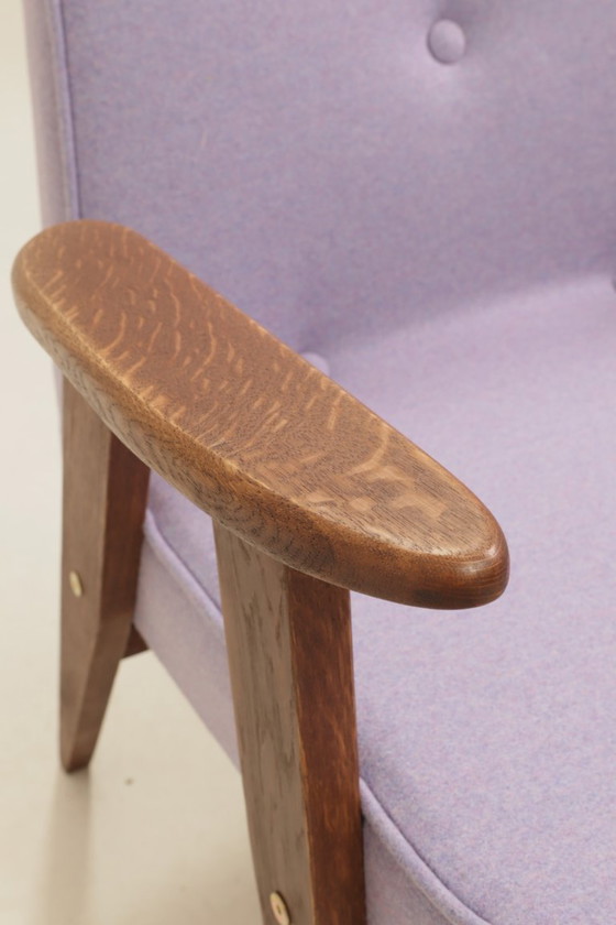 Image 1 of Fauteuil moderne du milieu du siècle en chêne et laine naturelle, design de J. Chierowski