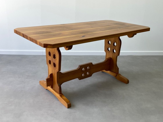 Vintage Brutalistische Eethoek – Tiroler Stijl (6 stoelen) – Eetkamerset, Wood (photo 16 of 18)