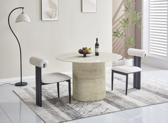 Image 1 of BAIETAA ROUND DINING TABLE – Glossy Travertine Ceramic Top – 120 CM