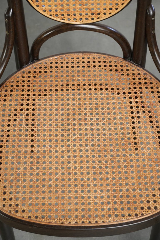 Image 1 of 6x Original vintage Thonet Long John chair with a high back, webbing seat and backrest, and gracefully curved wood