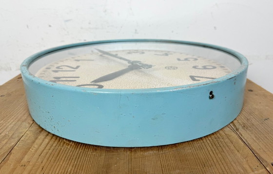 Image 1 of Gran reloj de pared industrial azul de Chronotechna, década de 1950
