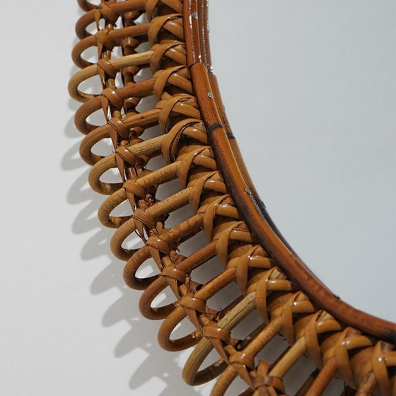 Wall mirror with rattan frame, 1950s – Glass (photo 9 of 11)