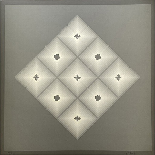 Vintage-Fotolithografie "Hommage an Vasarely" 13/15 von Jim Bird für Poligrafa, Barcelona 1970er Jahre