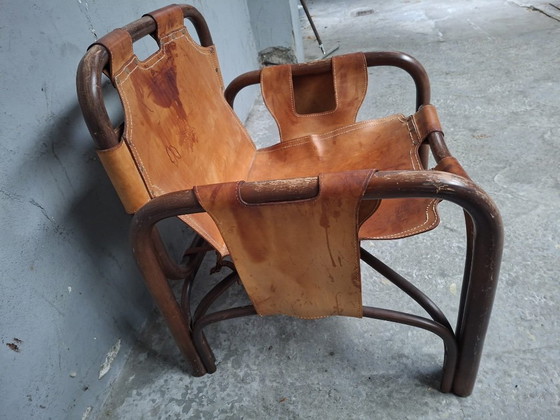 Image 1 of Safari armchair in leather and bamboo by Tito Agnoli for Bonacina 1960S
