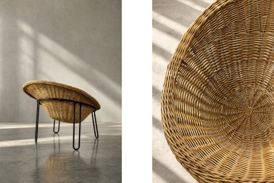 Sedia sferica vintage in rattan, stile moderno boho di metà secolo, italiana, anni '50. – Poltrone, Metal (photo 4 of 20)