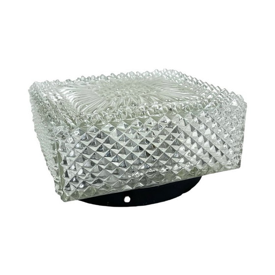 Image 1 of Plafoniera a cubo quadrato in vetro, Hillebrand (Germania), anni '70. Vetro ghiaccio vintage in stile Space Age.