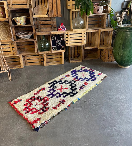 Alfombra marroquí vintage blanca hecha a mano