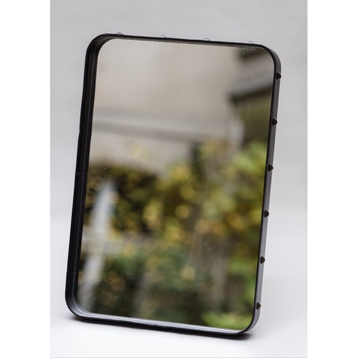 Miroir en cuir vintage d'après Jacques Adnet, 2000