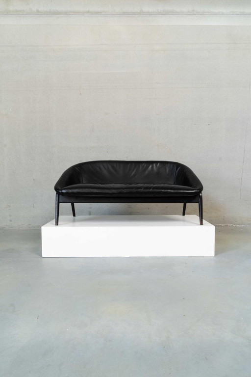 Canapé en cuir noir vintage des années 1960