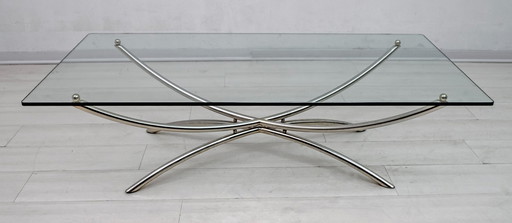 Mid-Century Modern Italian Chrome and Crystal Coffee Table, 1970s