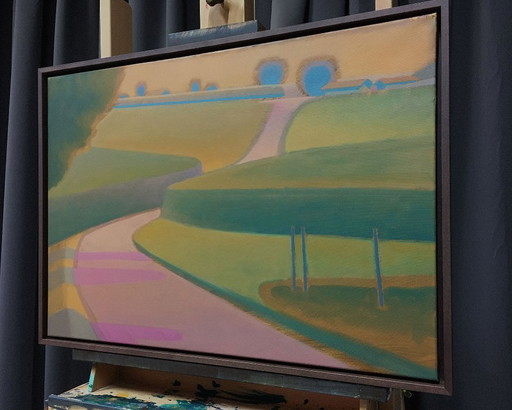 Original painting "Summer view", 70 x 50 cm, incl. real wood shadow gap frame and hanger