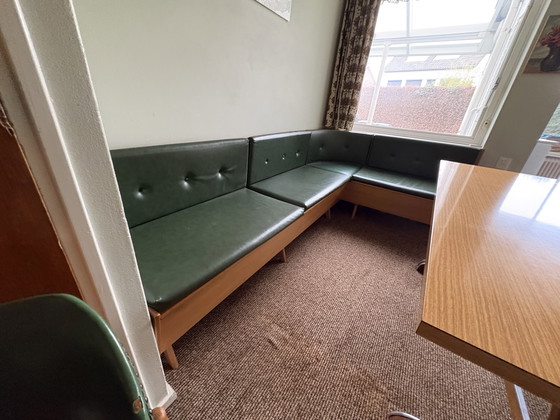 Image 1 of Retro vintage duitse hoekbank met kaarttafel, stoelen en krukjes