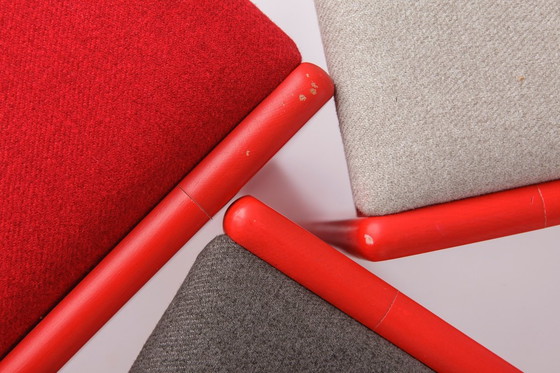 Image 1 of Vintage Casala eetkamerstoelen set van 5, jaren 50, Duitse beukenhouten stoelen, gerestaureerde rode lak, mid-century modern