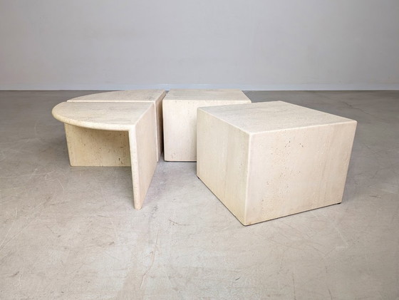 Image 1 of 4er Set italienische Midcentury Couchtische Travertin 1970 Vintage