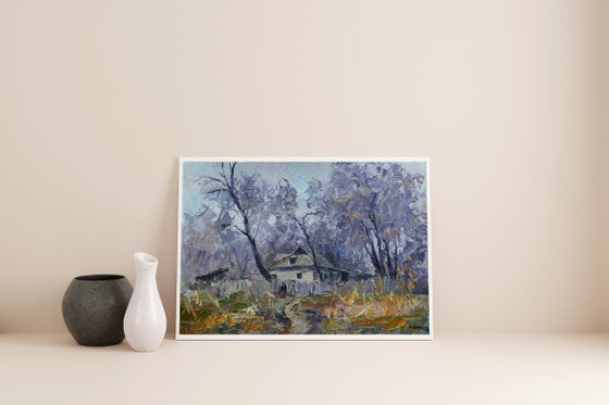 Origineel Olieverfschilderij Landelijk Landschap Dorpserf Oma's Huis – Schilderijen & Tekeningen, Mdf (photo 2 of 8)